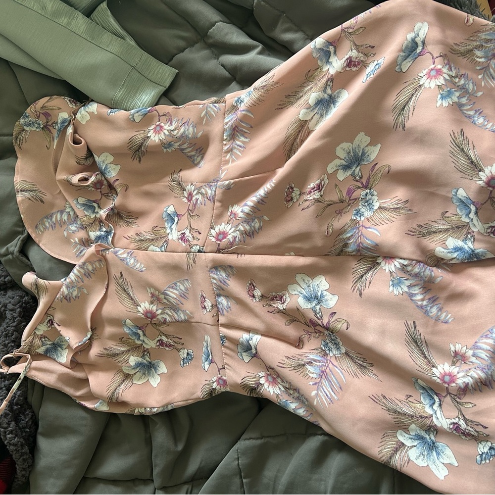 Pink floral back zip romper with pockets